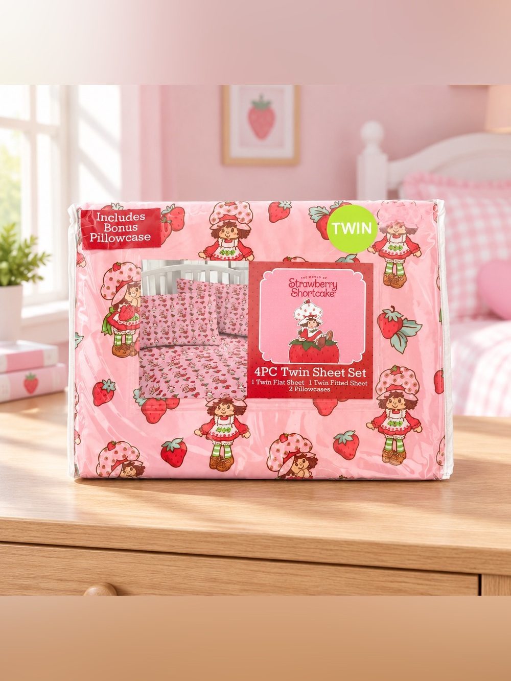 Strawberry Shortcake Twin Sheet Set 4 Pc Pink Bedding New